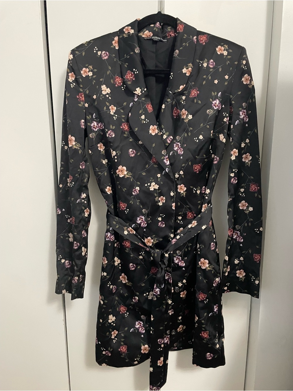 Guess Black Floral Long Sleeve Wrap Dress